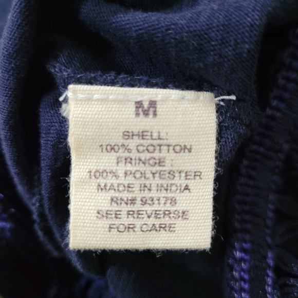 Andrea Jovine Blue Short Sleever Boho Fringe Batwing Cover Up Top Size M - Picture 8 of 8